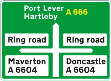 Primary route direction sign at a junction