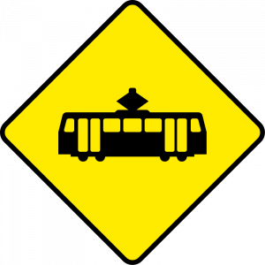 Tram lane crossing ahead
